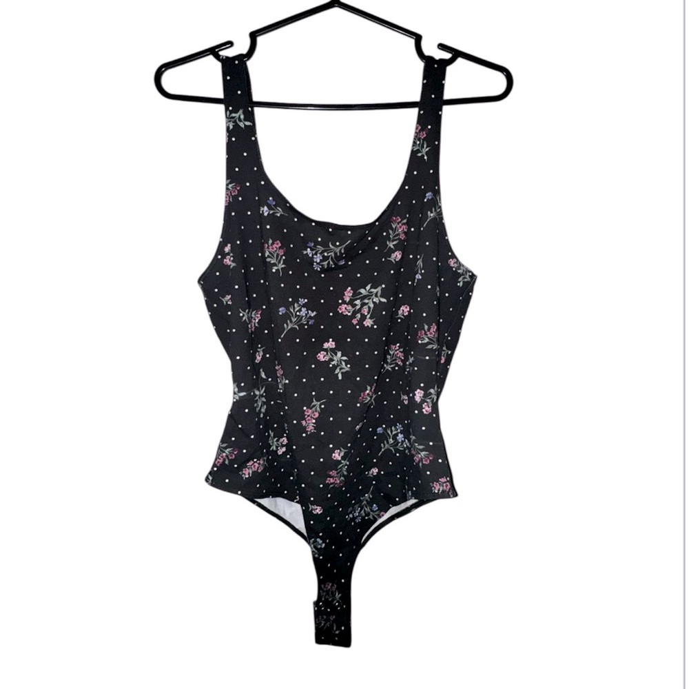 GARAGE Black Floral Polka Dot Bodysuit Sz L